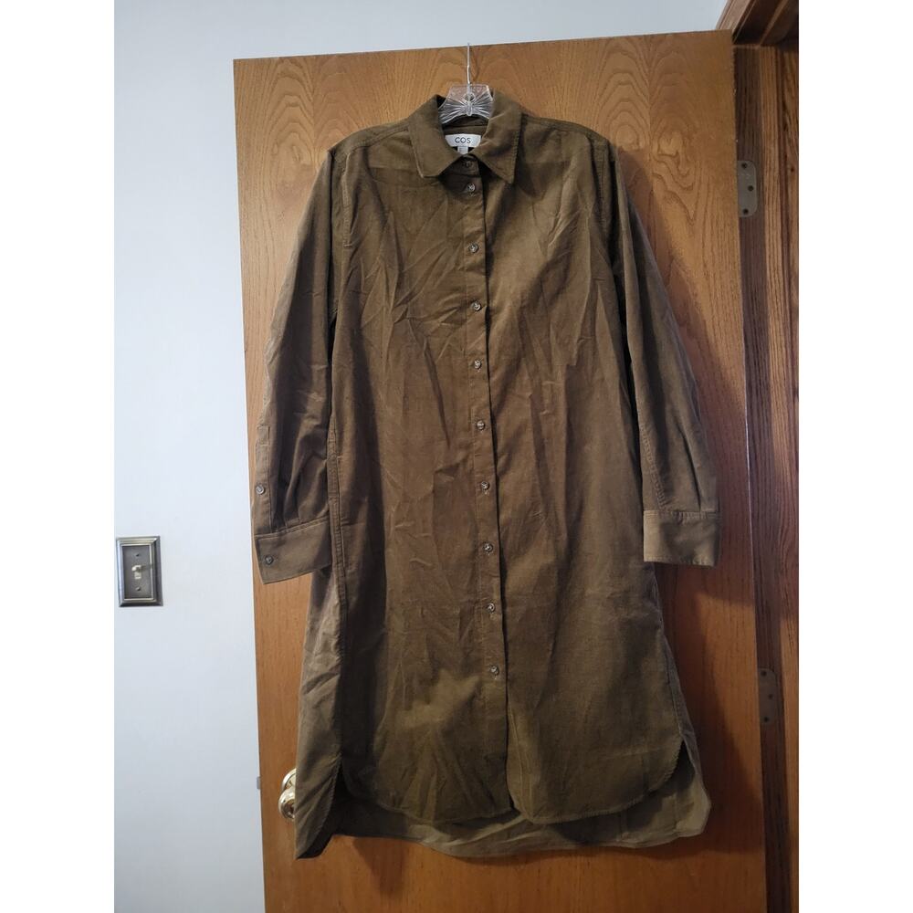 COS Corduroy Cotton Midi Oversized Relaxed Fit Shirt Dress Size 8 Brown Trendy
